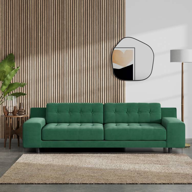 Habitat Hendricks Fabric 4 Seater Sofa - Green - Black Leg 0