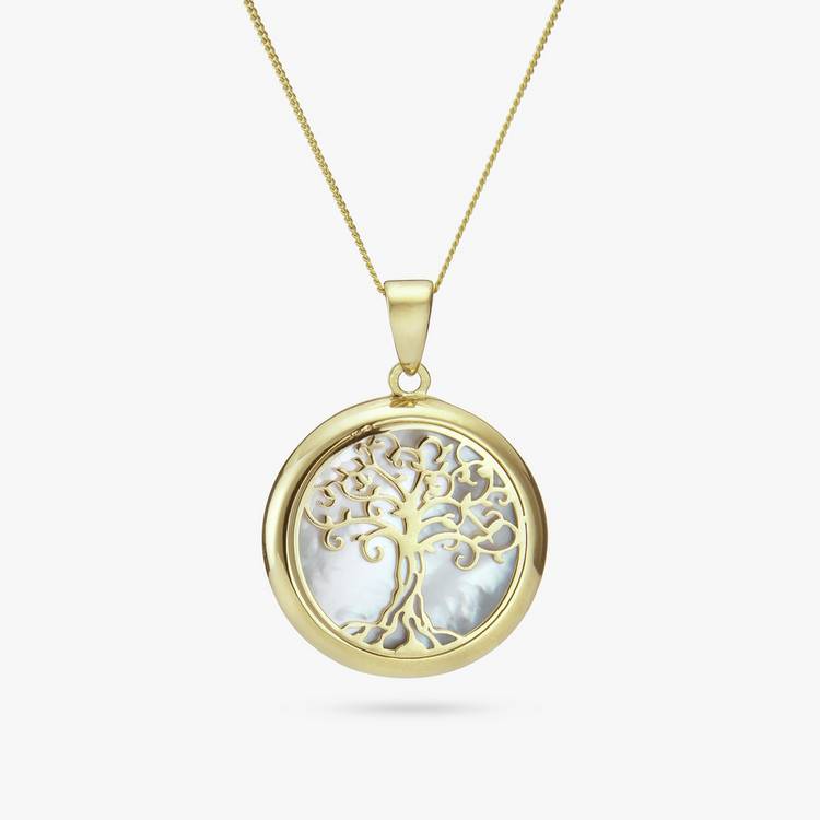 Revere 9ct Yellow Gold MOP Tree of Life Pendant Necklace 0