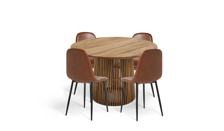 Habitat Jericho Solid Wood Dining Table & 4 Beni Tan Chairs