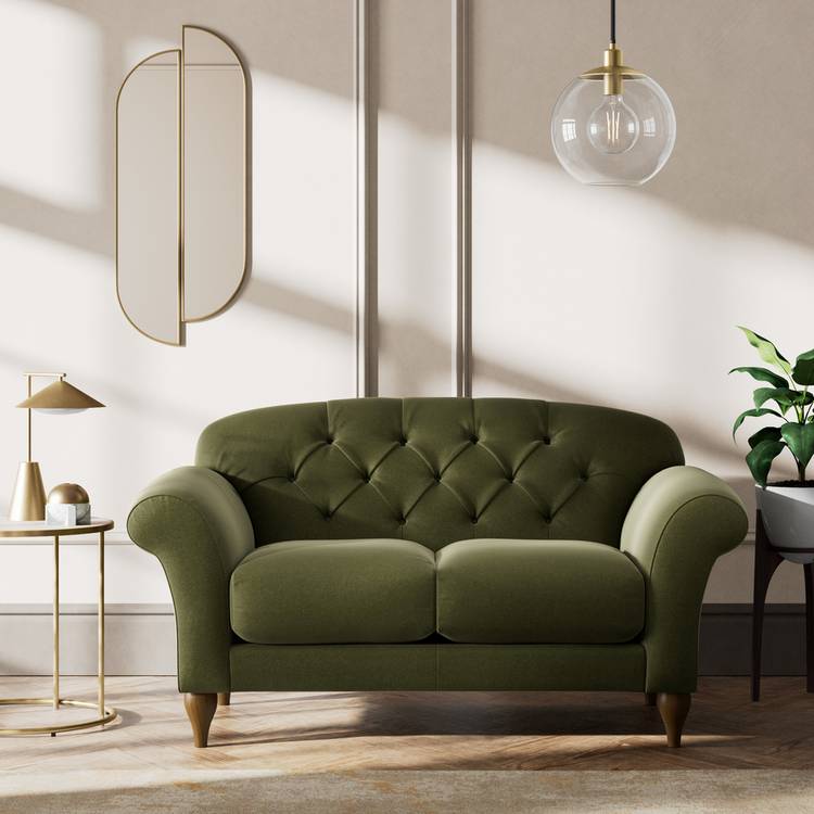 Habitat Brooker Velvet  2 Seater Sofa - Moss Green- Dark Leg 0