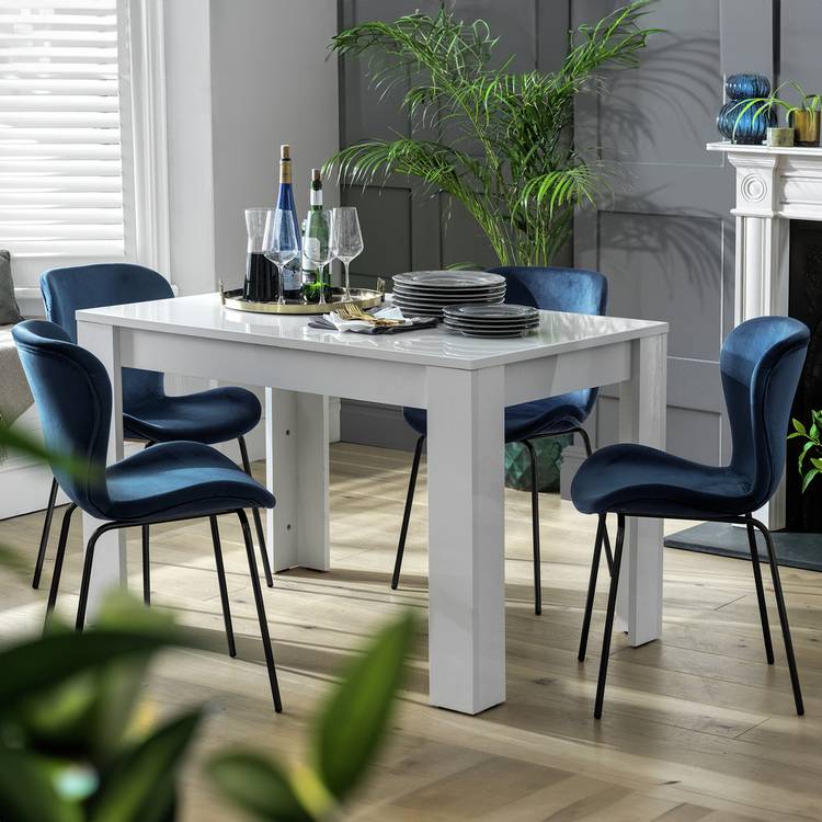 Argos Home Miami White Dining Table & 4 Navy Chairs 0