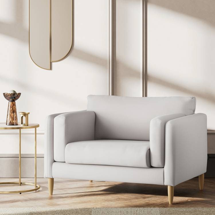 Habitat Newington Fabric Cuddle Chair - Natural - Ash Leg 0