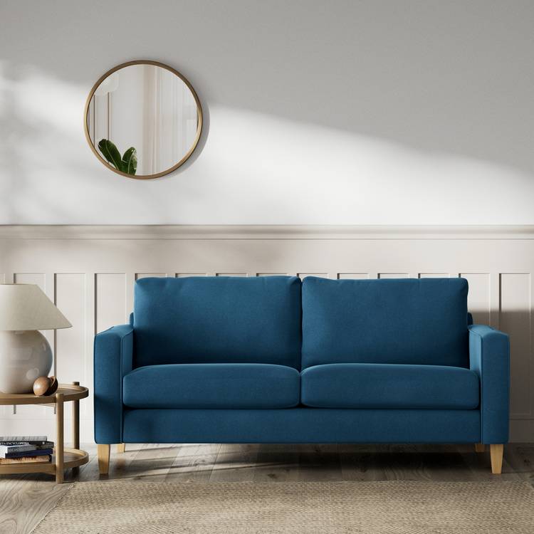 Habitat Flint Velvet 3 Seater Sofa - Ink Blue - Ash Leg 0