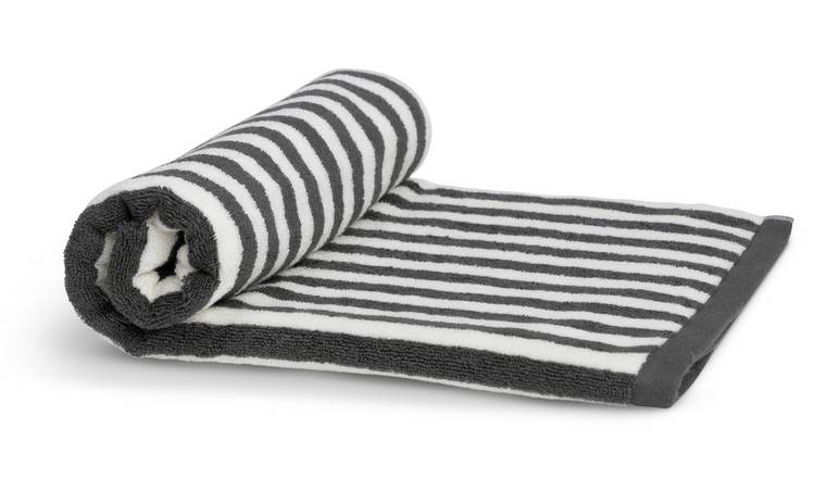 Habitat Grey Stripe Bath Towel