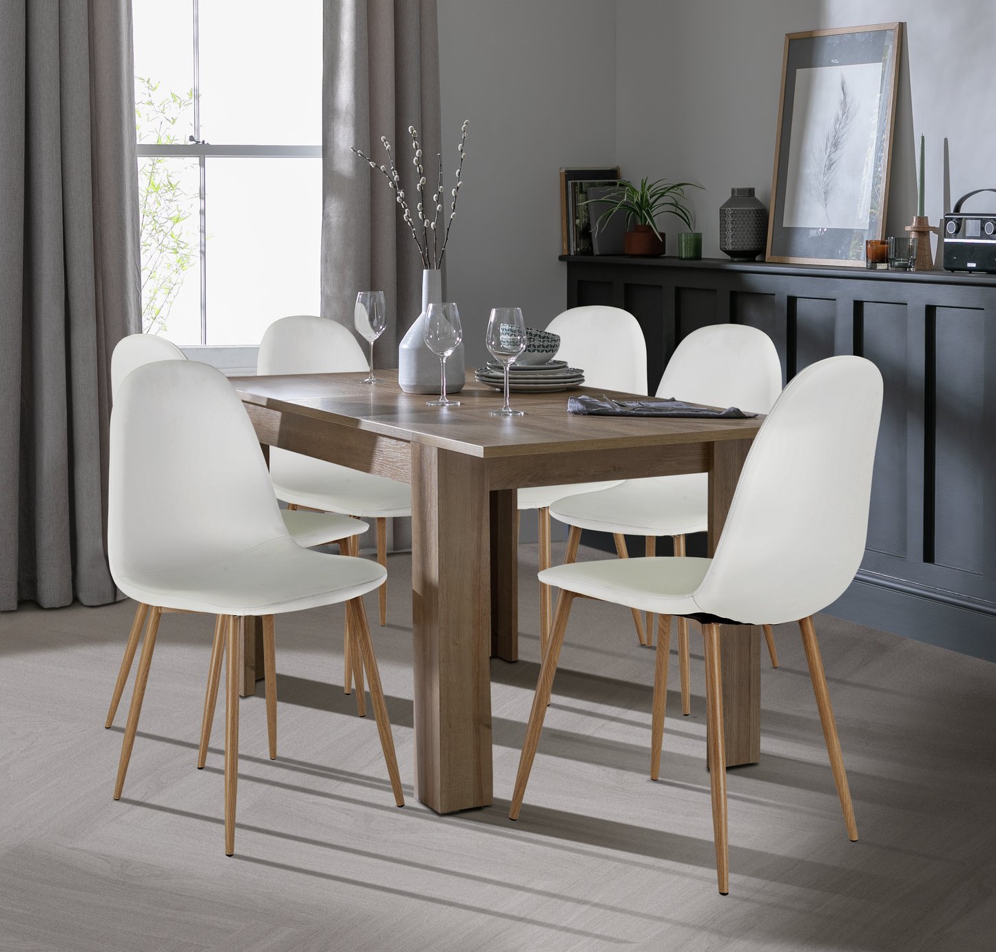 Argos Home Miami Extend Oak Dining Table & 4 White Chairs