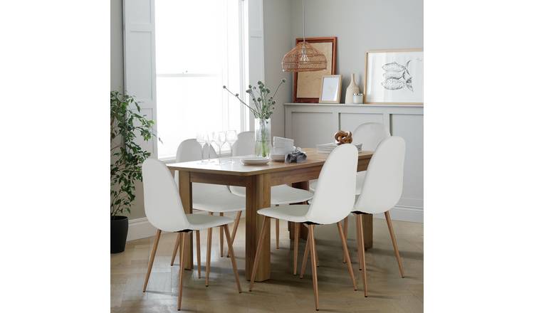 Argos Home Miami Ext Oak Dining Table & 4 White Chairs