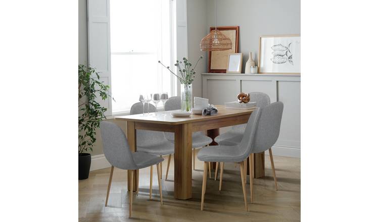 Argos Home Miami Extend Oak Dining Table & 4 Grey Chairs