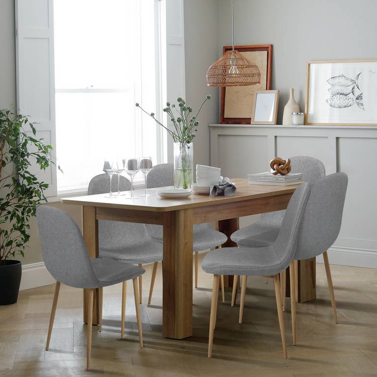 Argos Home Miami Extend Oak Dining Table & 4 Grey Chairs 0