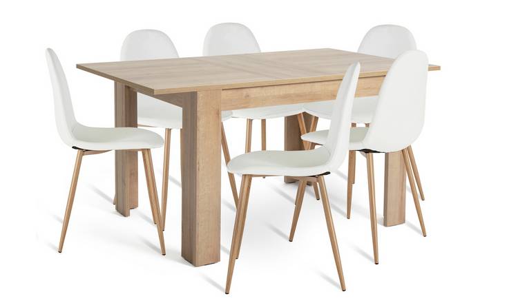 Argos Home Miami Extending Oak Dining Table & 6 White Chairs