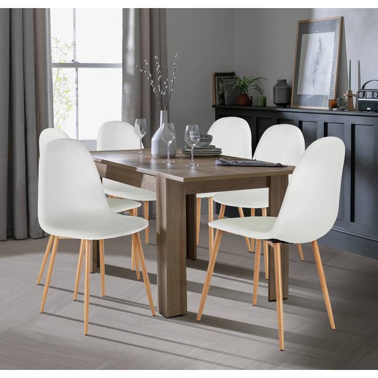 Argos Home Miami Extending Oak Dining Table & 6 White Chairs 0