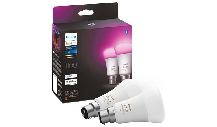 Philips Hue White and Colour B22 9W Smart LED Bulbs - 2 Pack