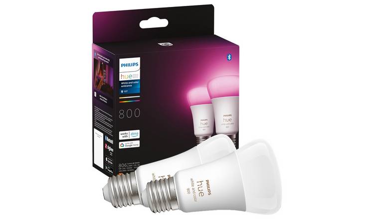 Philips Hue White and Colour E27 9W Smart LED Bulbs - 2 Pack