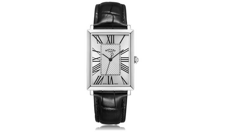 Rotary Men's Black Leather Strap Silver Dial Watch