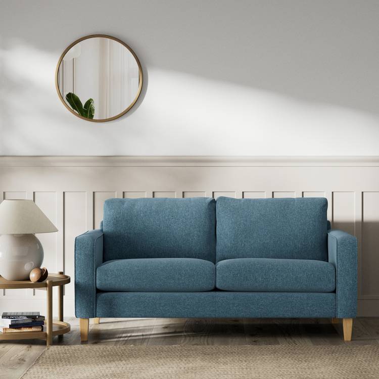 Habitat Flint Fabric 2 Seater Sofa - Blue - Ash Leg 0