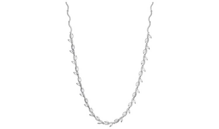 Jon Richard Rhodium Plated Pave Wave Leaf Necklace