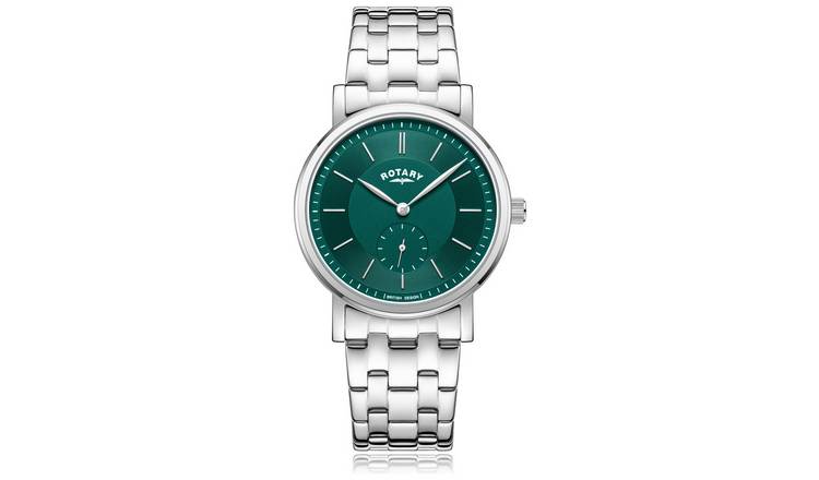 Rotary Men's Stainless Steel  Green Bezel Bracelet Watch 