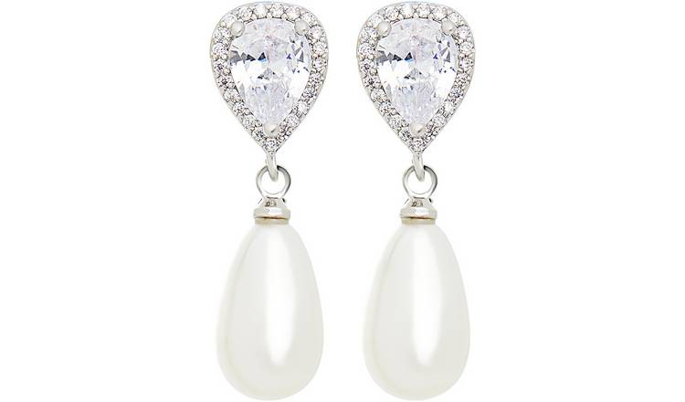 Jon Richard Rhodium Plated Teardrop Pearl Earrings