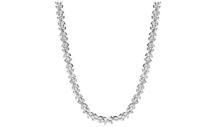 Jon Richard Rhodium Plated Cubic Zirconia Floral Necklace 