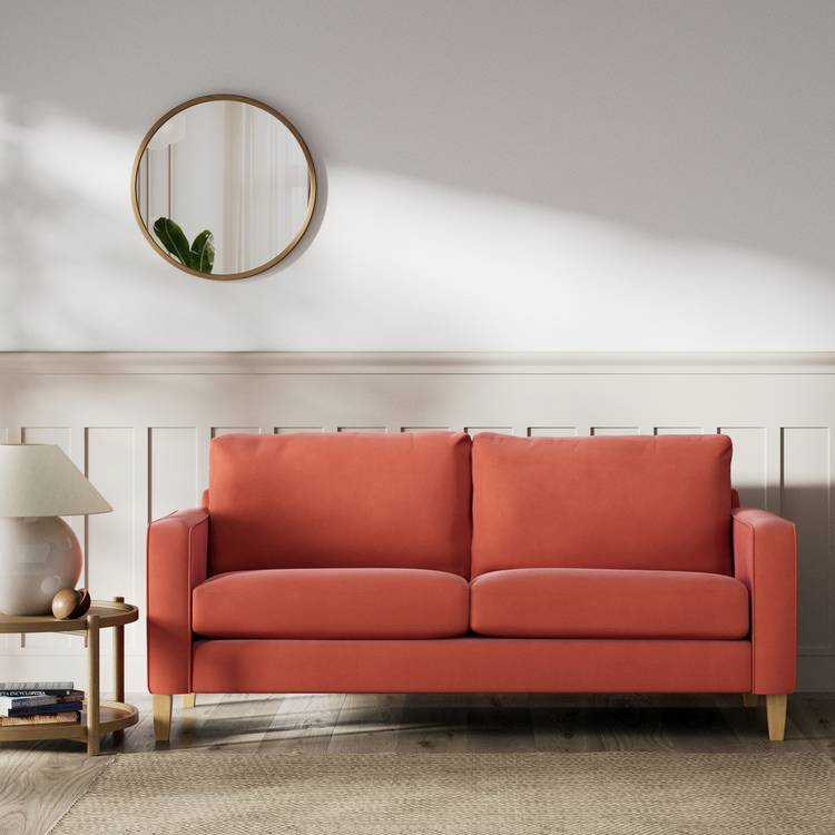 Habitat Flint Fabric 3 Seater Sofa - Papaya - Ash Leg 0