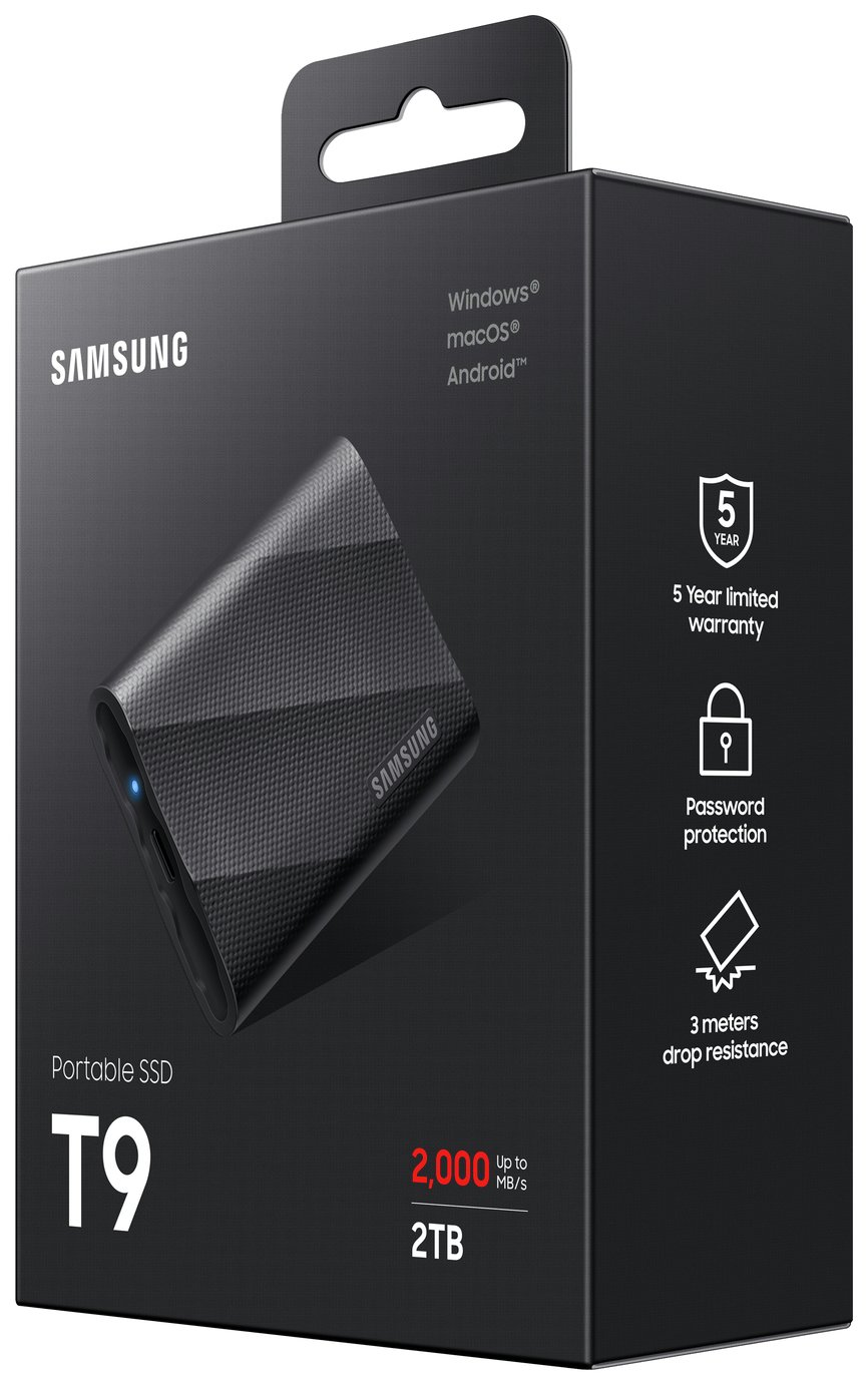 Buy Samsung T9 USB 3.2 2TB Portable SSD - Black | External hard