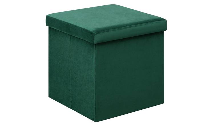 Argos Home Velvet Small Storage Ottoman - Green