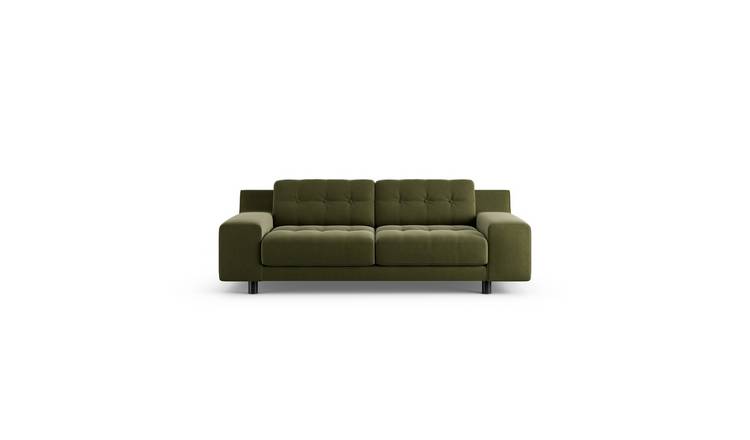 Habitat Hendricks Velvet 3 Seater Sofa - Green - Black Leg