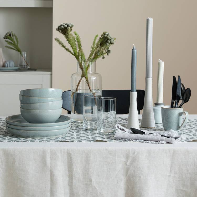 Denby Elements 12 Piece Stoneware Dinner Set - Light Grey 0