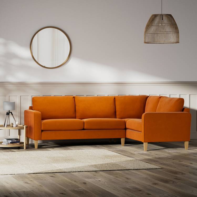 Habitat Flint Fabric Right Hand Corner Sofa - Orange-Ash Leg 0