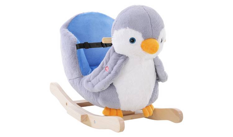 HOMCOM Penguin Plush Musical Button 32 Songs Kids Rocking Horse