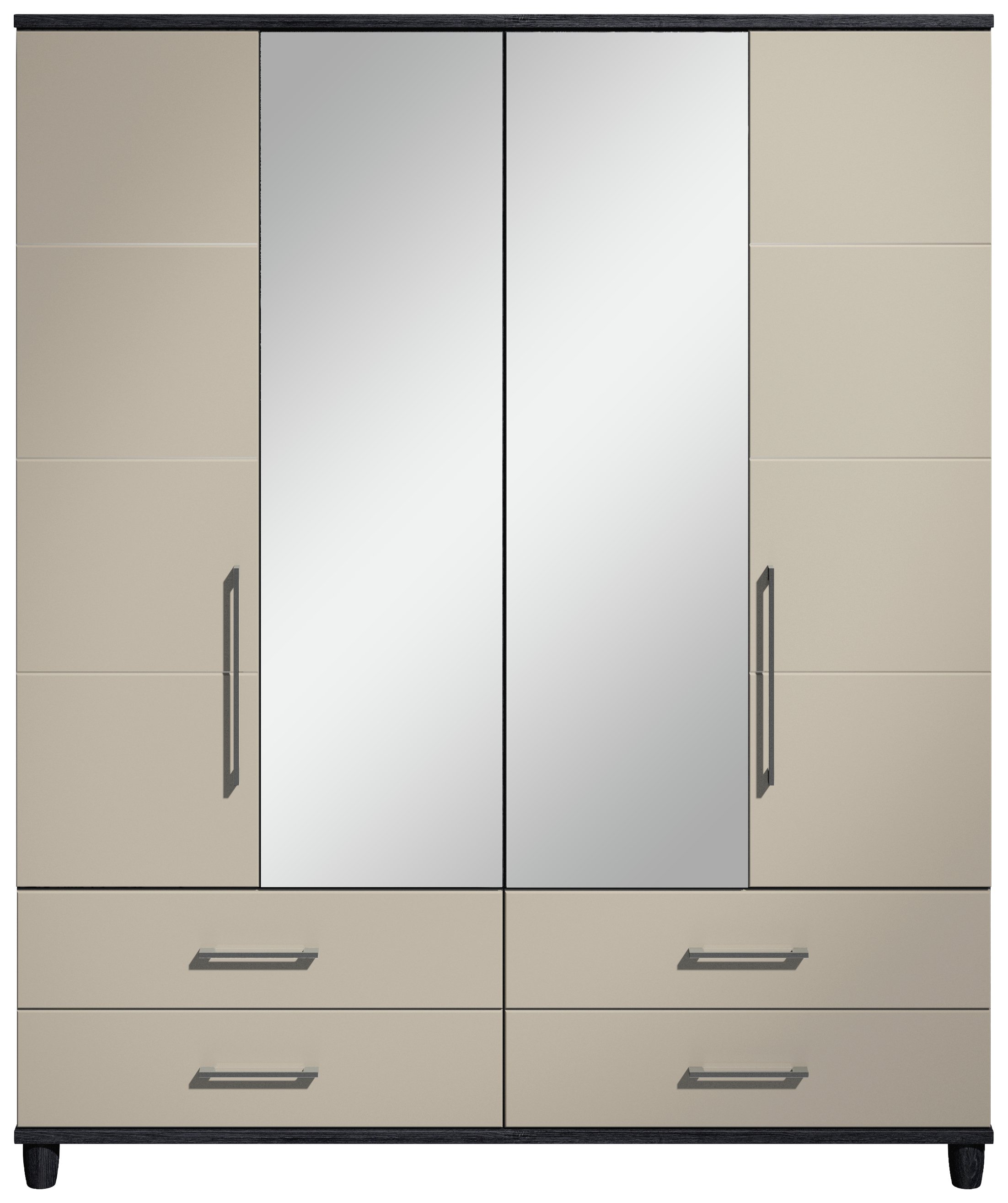 Dulcie 4 Door 4 Drawer Mirrored Wardrobe - Black /Grey Gloss