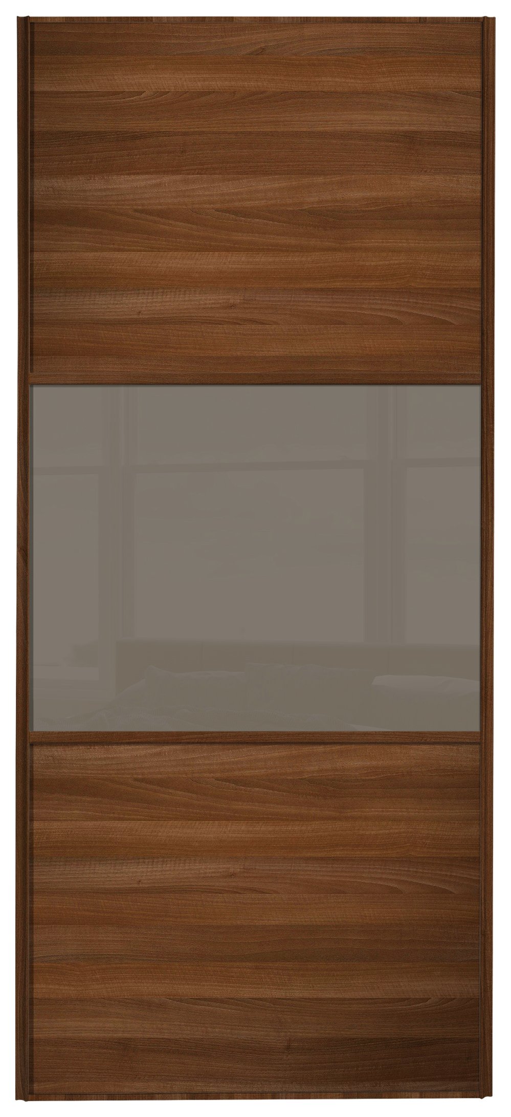 Sliding Wardrobe Door W914mm 3 Panel Walnut&Cappuccino Glass