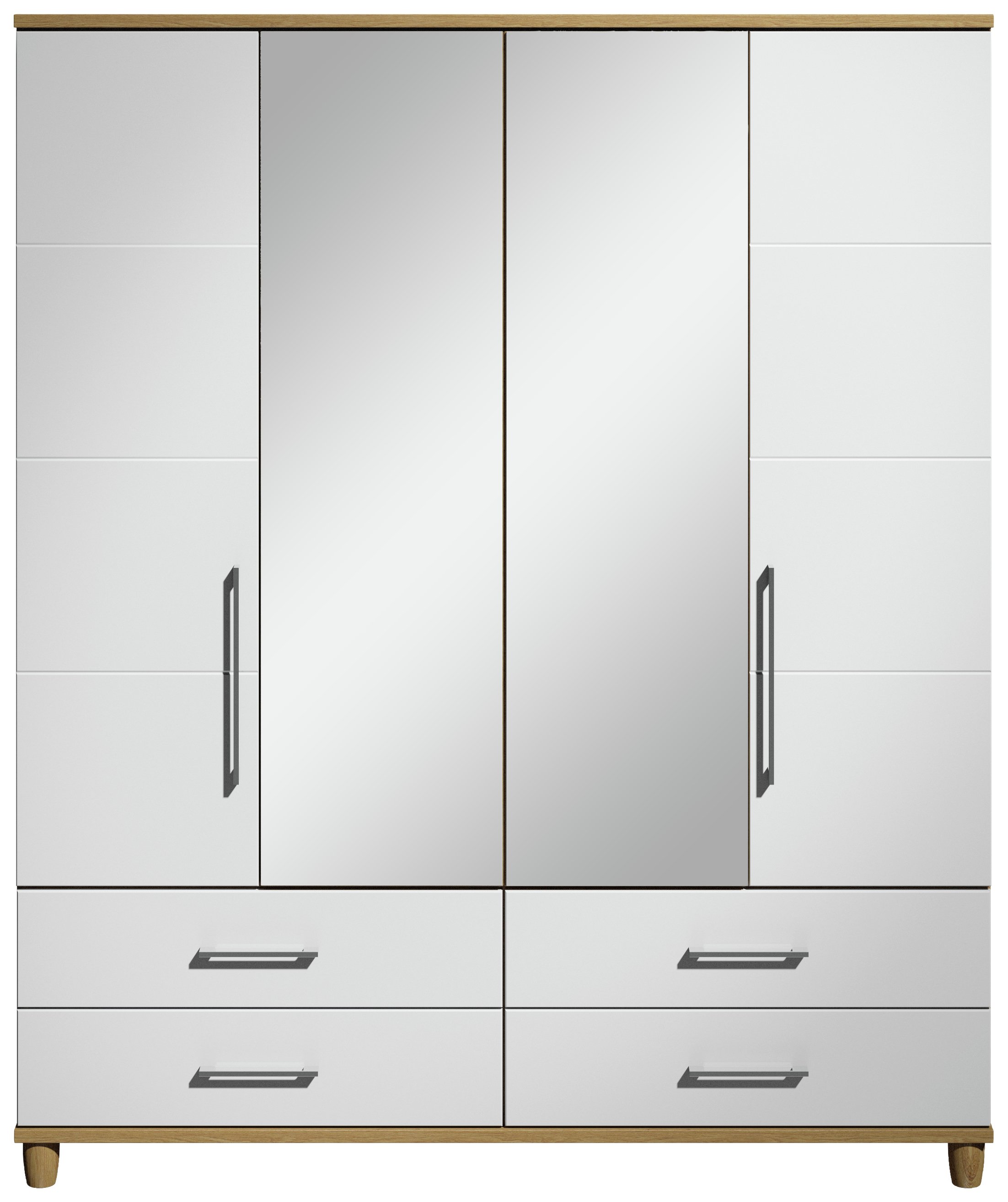 Dulcie 4 Door 4 Drawer Mirrored Wardrobe - Oak Effect /White