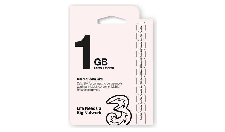 Three 1GB Pay As You Go Data SIM Card