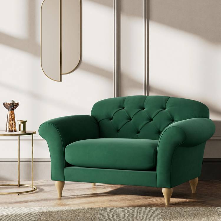 Habitat Brooker Fabric Cuddle Chair - Green - Ash Leg 0