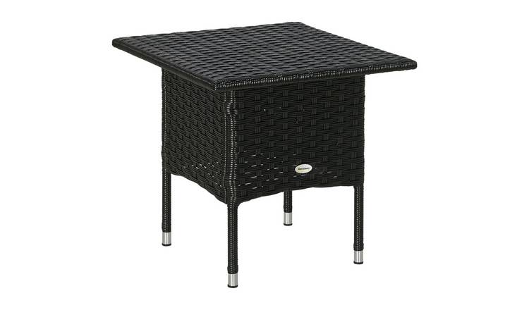 Outsunny Rattan Garden Side Table with Plastic Board - Black