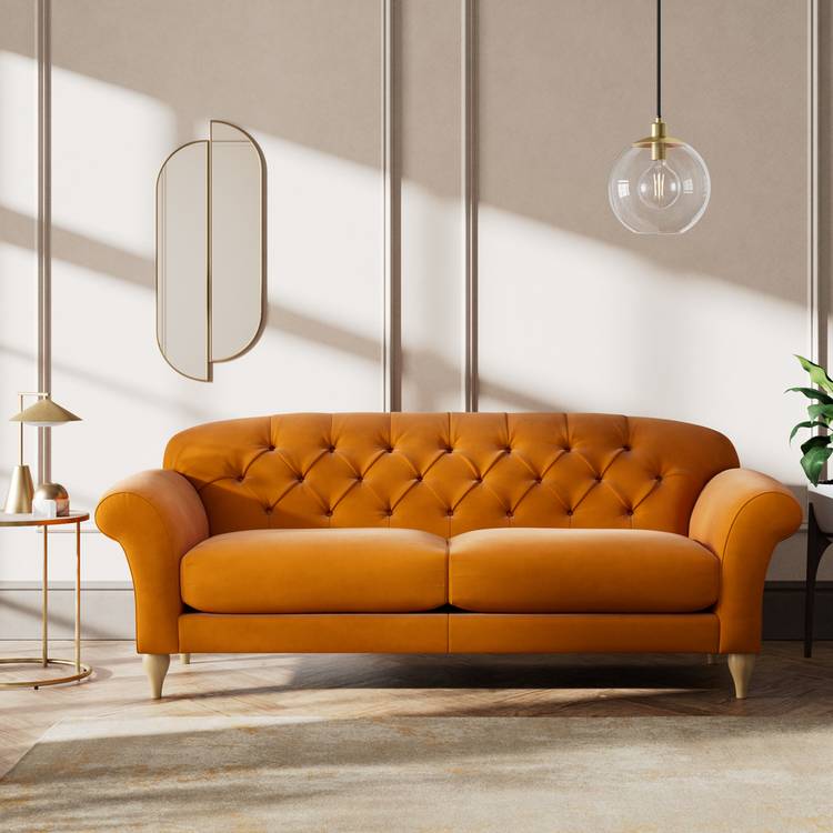 Habitat Brooker Fabric 4 Seater Sofa - Orange - Ash Leg 0