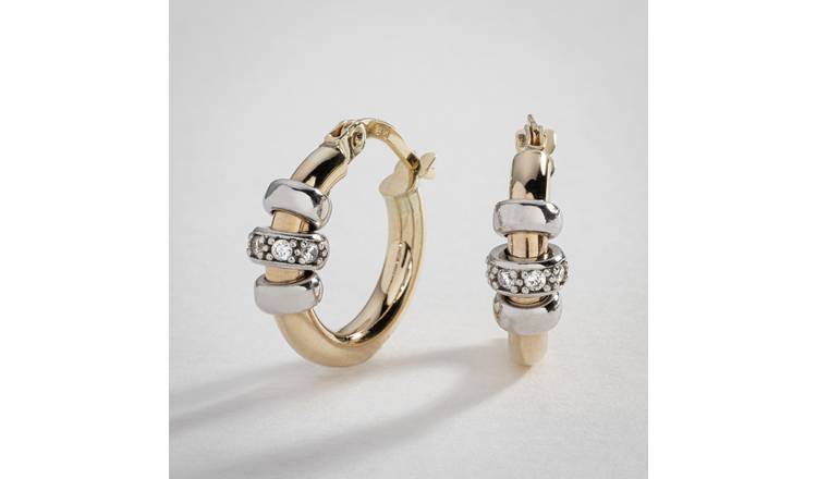 Revere 9ct Gold Hoop Earrings With White Rings