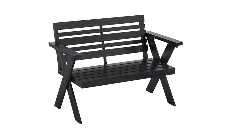 Outsunny 2 Seater Wooden Garden Bench with Armrest and Backrest - Black