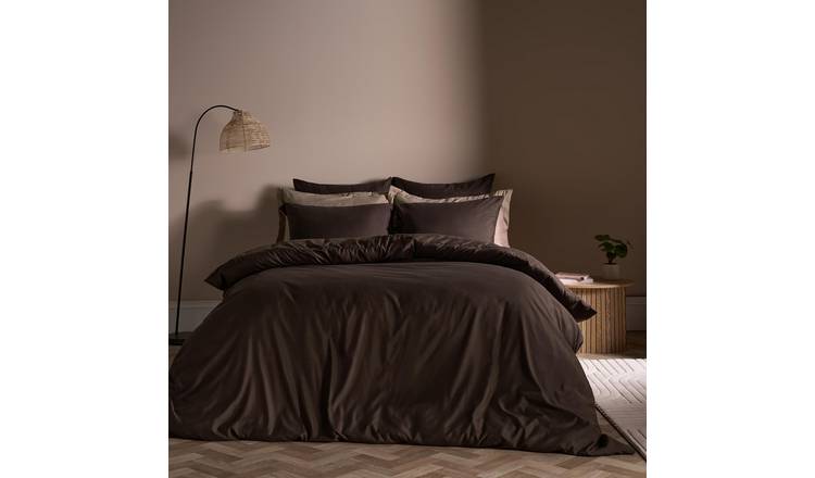 OHS Plain Dyed Microfibre Duvet Cover Set Bedding Coffee - Double