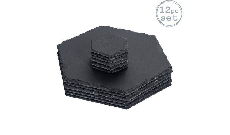 Argon Tableware 12 Piece Hexagon Slate Placemats & Coasters Set