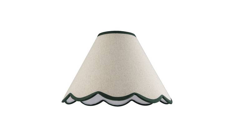 Happy Homewares Dark Green Scallop Edge Natural Textured Linen Lampshade - 30cm