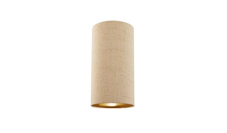 Happy Homewares Stitched Effect Taupe Linen Fabric Cylindrical Lampshade - 13cm