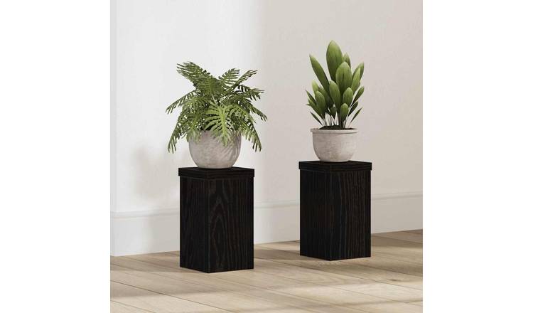 Walplus Pack of 2 Engineered Wood Plant Stand - Black Oak - 10 x 10 x 18 cm