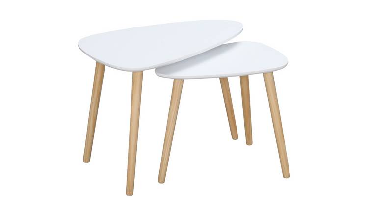 HOMCOM Set of 2 Nesting Coffee Table with Solid Wood Legs - White