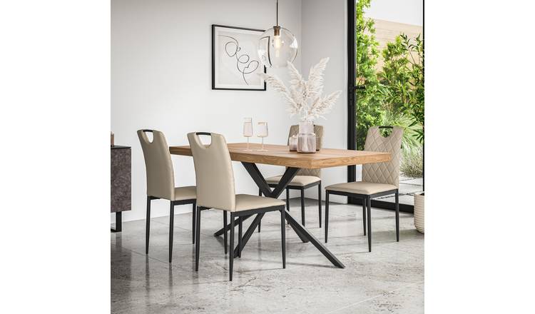 Furniture Online Donni Monza Oak Effect Dining Table & 4 Beige Chairs