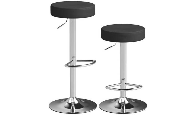 HOMCOM Set of 2 PU Leather Bar Stools with Footrest for Kitchen Island - Black