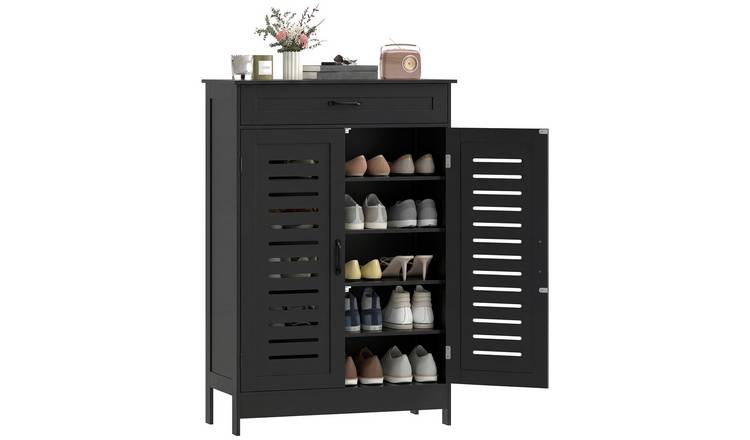 HOMCOM 5 Tier Shoe Storage with Louvered Doors - Black