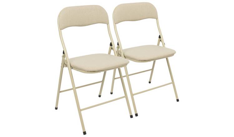 Harbour Housewares Fabric Padded Metal Folding Chairs - Beige - Pack of 2