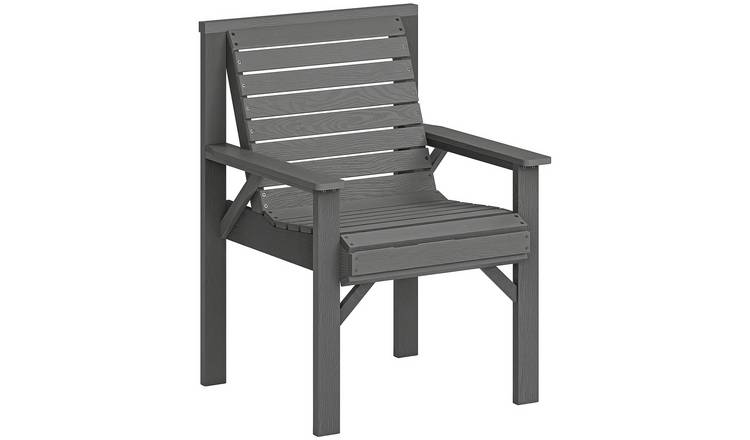Outsunny Wooden Garden Chair with Curved Seat and Wide Armrests - Grey Embossed