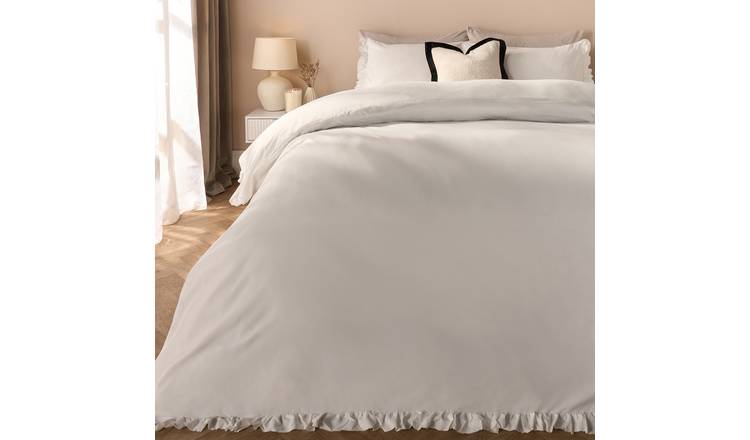 OHS Frill Edge Decor Duvet Cover Set White - Double